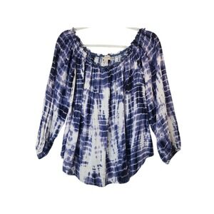 Knox Rose Peasant Top S Purple Tie Dye Boho Off Shoulder Flowy 3/4 Sleeve Rayon
